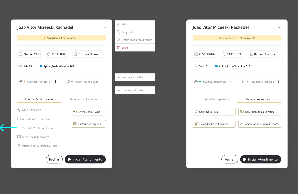 Interface da Agenda com Status Semânticos